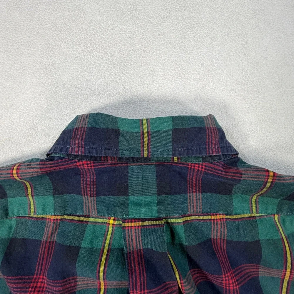 Ralph Lauren Mens Large Plaid Button Down Shirt Classic Fit Green Navy Blue